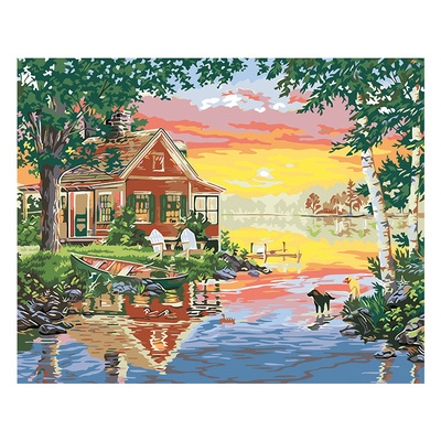 画画diy数字油画填色风景画北欧田园小屋y手绘填充