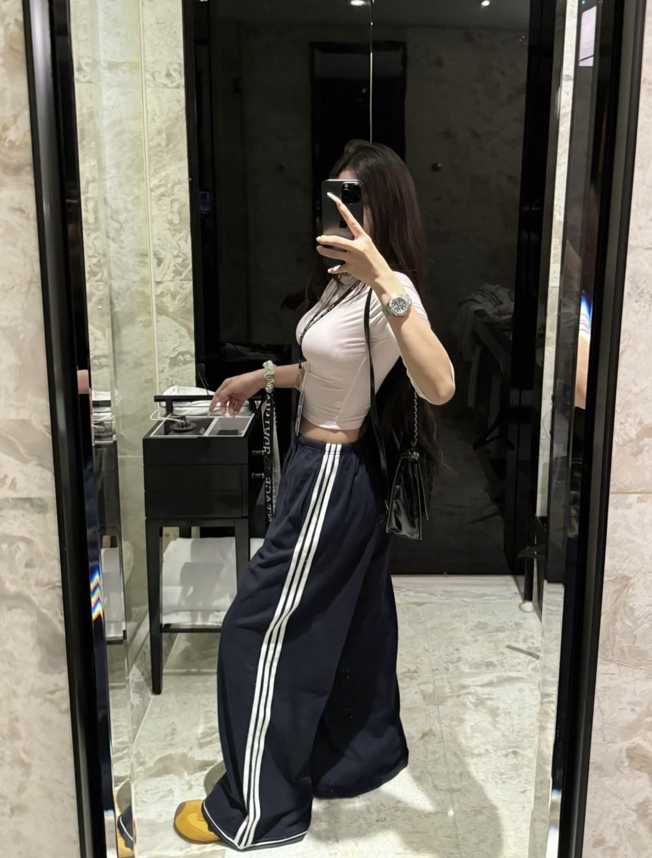 DL十三行2025年新款日韩风时尚休闲百搭高腰显瘦三条杠阔腿裤长裤