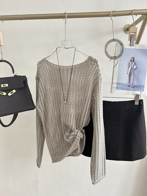 深圳南油2025韩范时尚设计感小众圆领宽松百搭长袖羊毛镂空毛衣潮