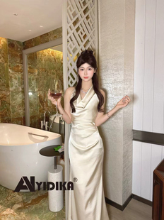 十三行从一时刻姐妹味道荡领提花收腰连衣裙缎面气质削肩鱼尾裙