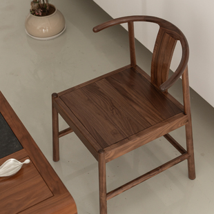 禅意新中式实木圈椅茶室北美黑胡桃木书桌椅子阳台客厅靠背椅榫卯