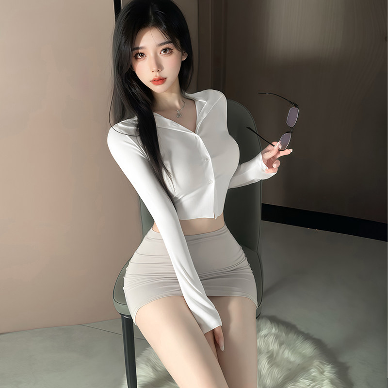圣芭拉性感纯欲紧身小胸显大包臀诱惑OL秘书制服夜店套装