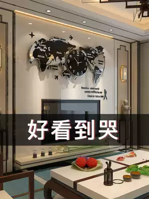 World map hanging wall Net red clock clock fashion Nordic modern light luxury living room clock personality Wall watch