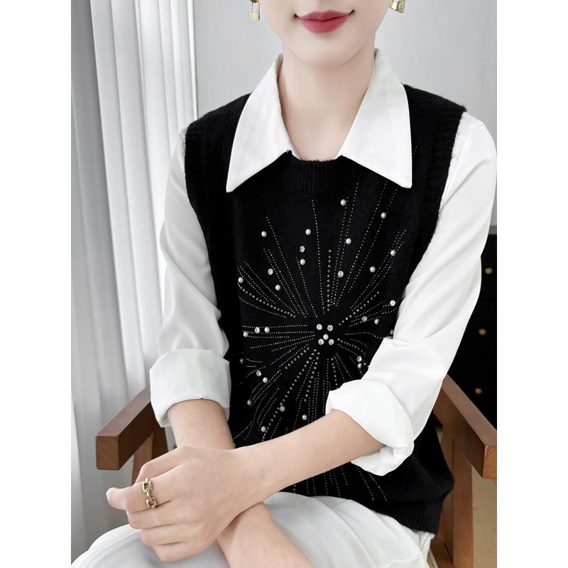 MONLOUVE2025新款重工钉珠针织背心马甲女叠穿衬衫毛衣设计感内搭