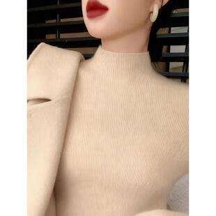 MONLOUVE高级软糯半高领毛衣女黑色修身配大衣百搭打底衫高级感内