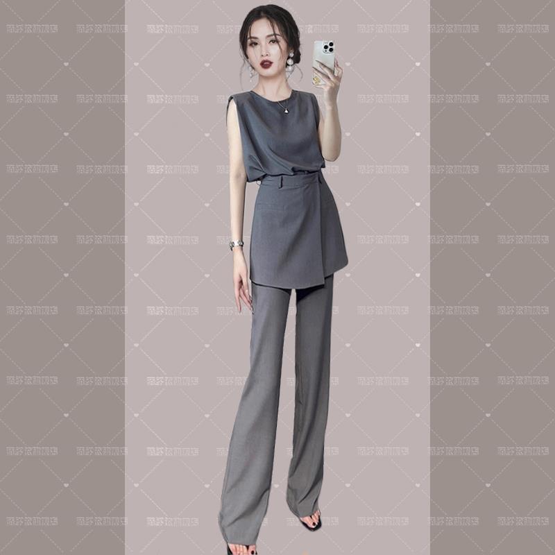 KATTERLLG2025夏季新款时尚套装松弛感高级黑色无袖马甲上衣西装