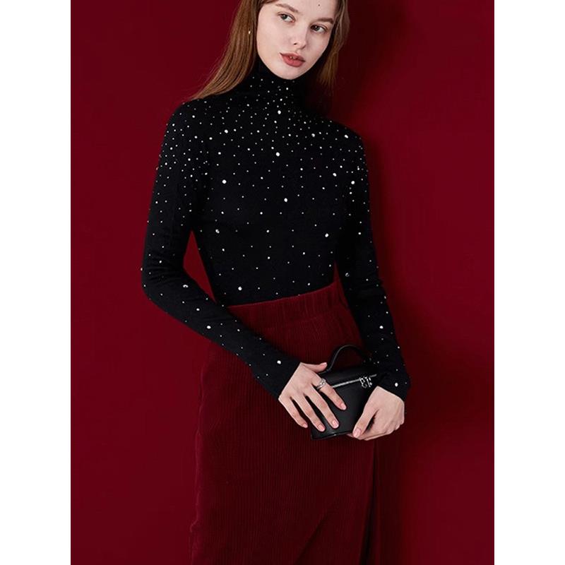 MONLOUVE品牌高端女装2025年新款秋季时尚气质高领修身打底红色针