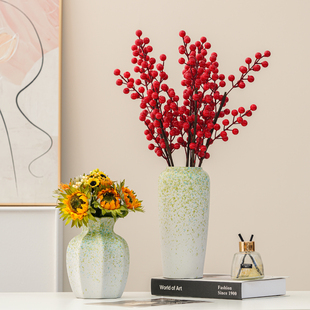 年宵花仿真花假花摆设插花冬青红果发财果干花束客厅新年花瓶装 饰