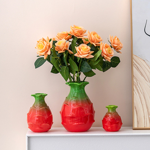 创意红红火火龙果花瓶插花器绿萝水养桌面装饰品客厅玄关乔迁摆件