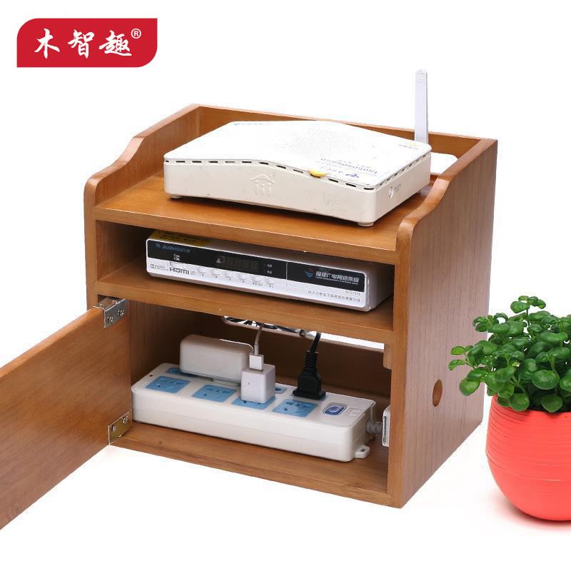 日式多功能机顶盒路由器收纳盒电线理线盒插座插排置物架免打孔