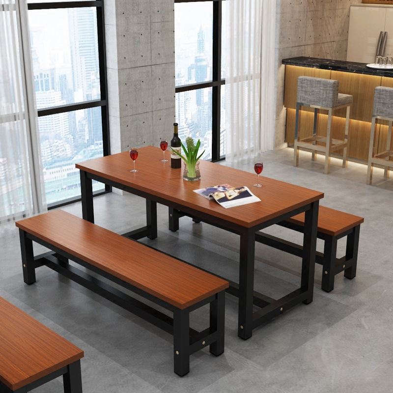 桌椅组合长方形餐桌一桌两凳家用食堂小吃部桌简易学习桌椅