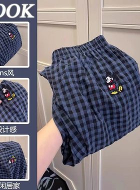 睡裤女米奇格子裤春夏季薄款休闲裤居家裤学生秋天可外穿遛弯裤子