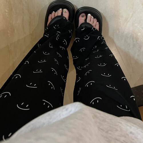 ins风高级感笑脸印花睡裤女长裤