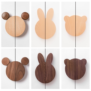 原木儿童房柜门把手圆球小树房子拉手实木衣柜拉手抽屉橱柜门把手