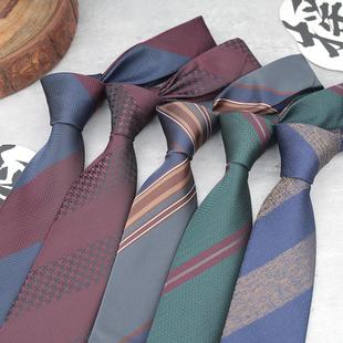 新款韩版时尚斜条纹男士领带涤纶丝色织提花手打7cm领带现货