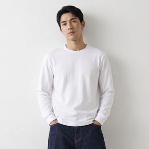 男士纯色宽松圆领套头卫衣白色