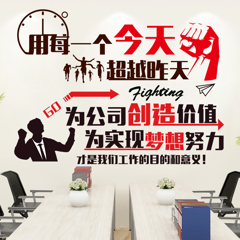 公司企业文化墙贴纸励志办公室保险房产销售激励文字海报自粘墙纸