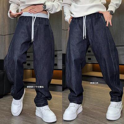 秋冬厚款拼接弯刀休闲牛仔裤
