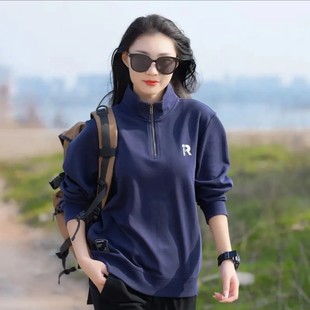 男士立领拉链长袖卫衣春秋爆款简约百搭情侣款印花上衣宽松打底衫