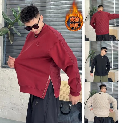 冬季加绒加厚双拉链卫衣男女同款
