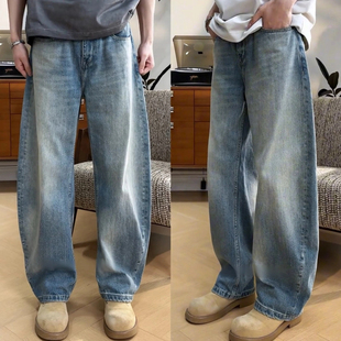 宽松百搭阔腿休闲香蕉裤 春夏新款 男潮牌时尚 水洗弯刀牛仔裤 美式
