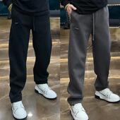 秋冬新款 百搭运动阔腿卫裤 加绒直筒弯刀休闲裤 男高档简约宽松时尚