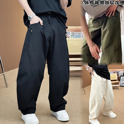 立体剪裁大口袋弯刀阔腿裤休闲裤