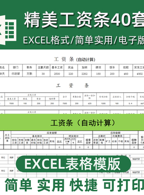 财务工资单电子版 excel表格模板公司工资表工资发放单XLS表模板