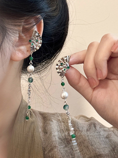 民族风新中式 耳骨夹古风耳坠耳饰品 扇形平安扣流苏耳环女2025新款