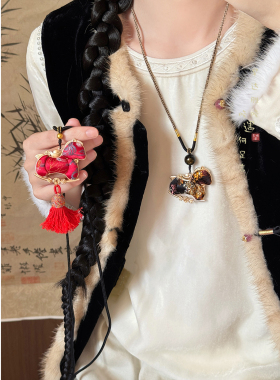 宋锦红色小马葫芦流苏项链国风