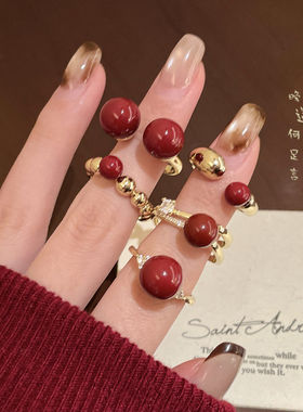 安可拉红色开口可调节戒指小众