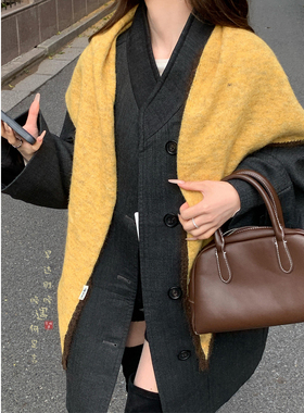 冬日暖阳~100%羊毛黄色三角围巾披肩女生冬季保暖配大衣围脖护颈