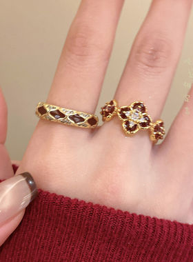 复古红色珐琅戒指超好看指环