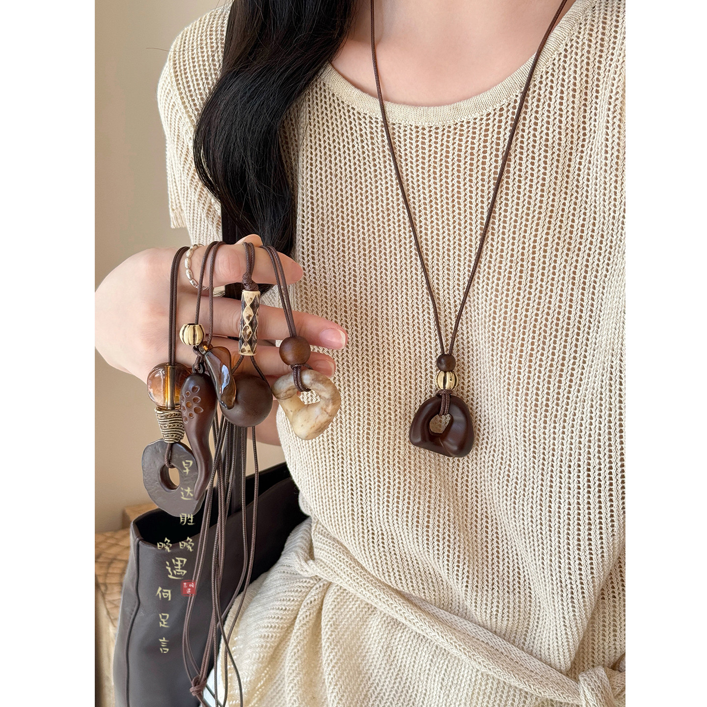 中式浪漫！不规则长款吊坠项链女秋冬美拉德复古毛衣链挂绳配饰品