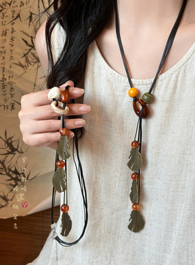 枫叶流苏长款项链新中式复古
