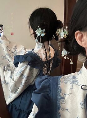 新中式花朵流苏发夹子对夹汉服古装古风国风儿童发饰头饰侧边夹女