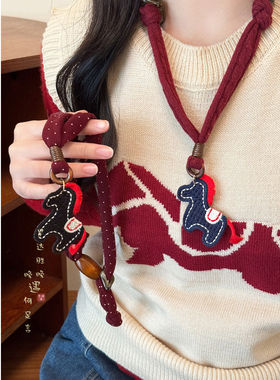 红色格子小马项链本命年毛衣链