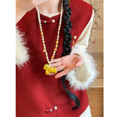 「前程似锦」新中式 宋锦小马串珠项链女国风本命年毛衣链汉服配饰