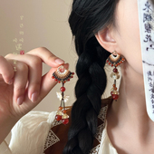 2026新款 复古民族风耳钉古风国风旗袍耳饰品 红色流苏耳环女新中式