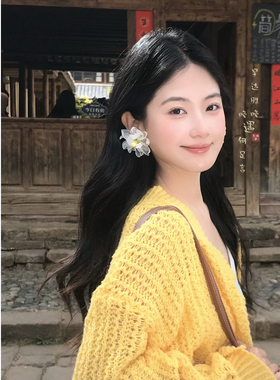 超仙白色花朵耳环独特气质