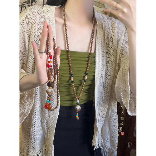 檀木串珠菩提项链新中式复古国风