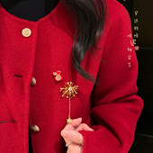 钱袋子 新年红色烟花胸针女高级感小众设计感西装 别针毛衣固定扣