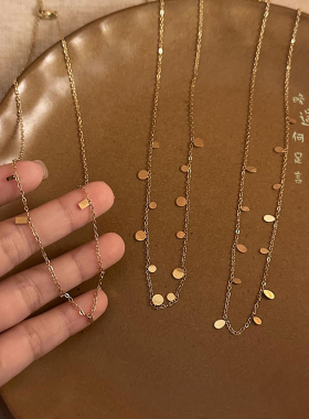 vintage中古金色亮片项链女钛钢不掉色choker锁骨链复古颈链饰品