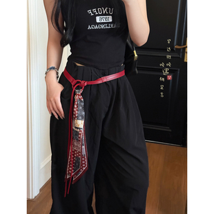 红色丝巾腰带女士装饰配牛仔裤2025新款丝带腰链皮带复古腰间配饰