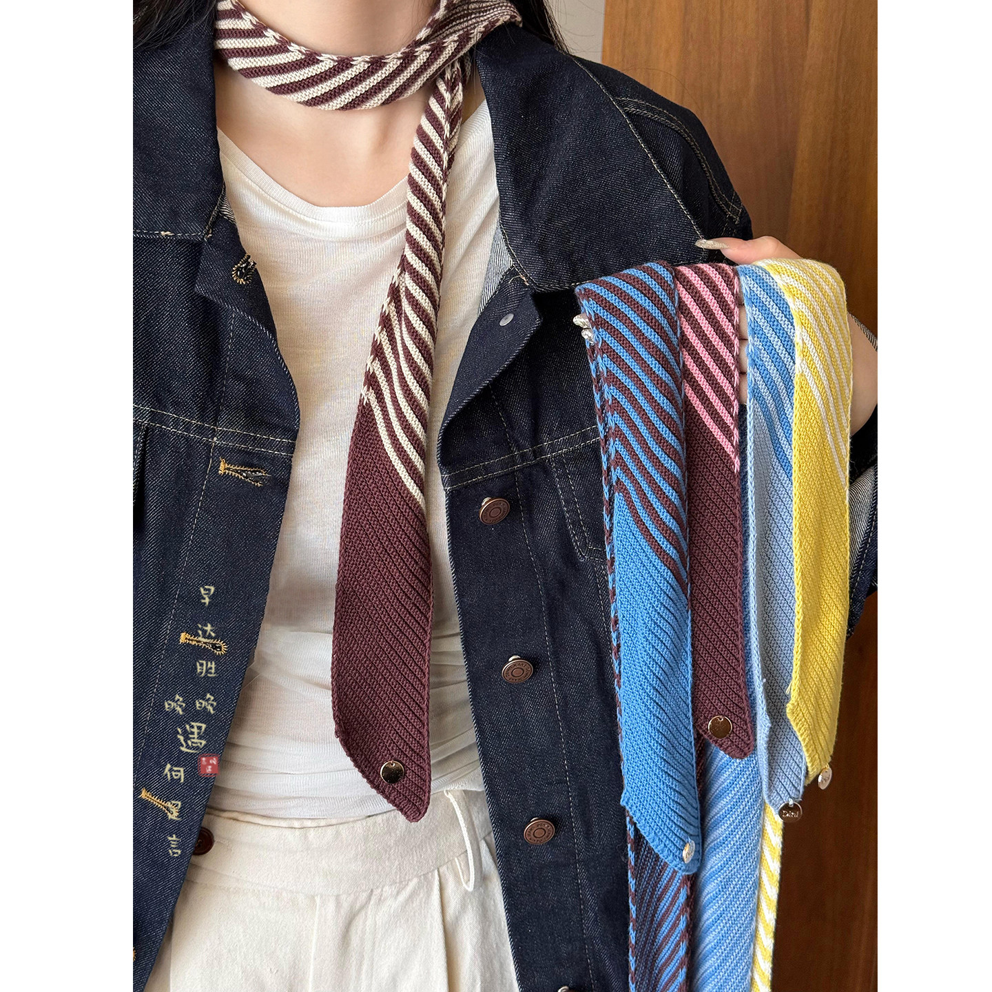 咖色条纹围巾复古秋冬围脖