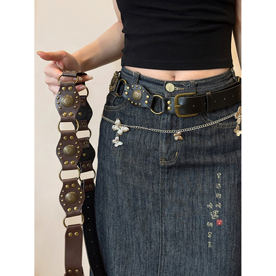 棕色皮带腰链复古美拉德