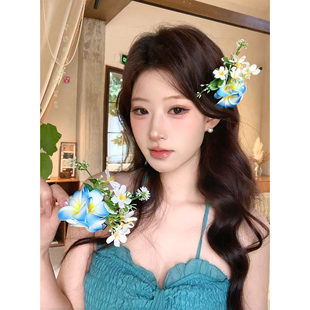 花意栖枝~白色鸡蛋花发夹女春夏新款海边度假刘海侧边鸭嘴夹头饰