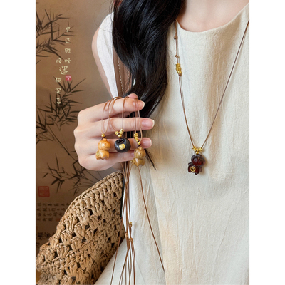 木质元宝吊坠项链新中式复古