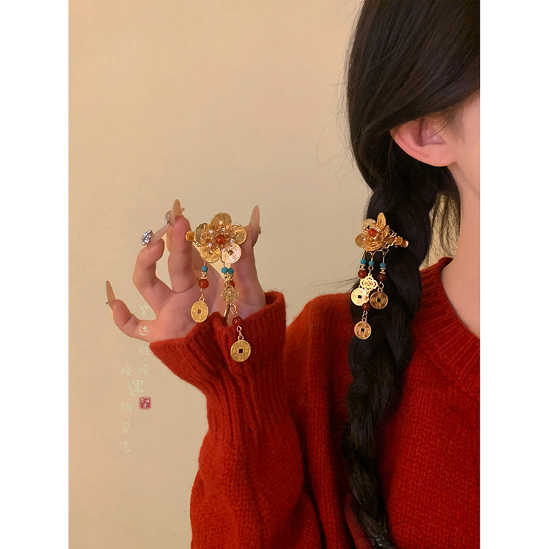 铜钱流苏发夹新中式古风