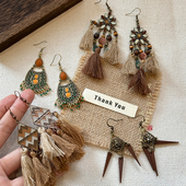 美拉德复古流苏耳环女波西米亚民族风耳坠独特漂亮适合圆脸 耳饰